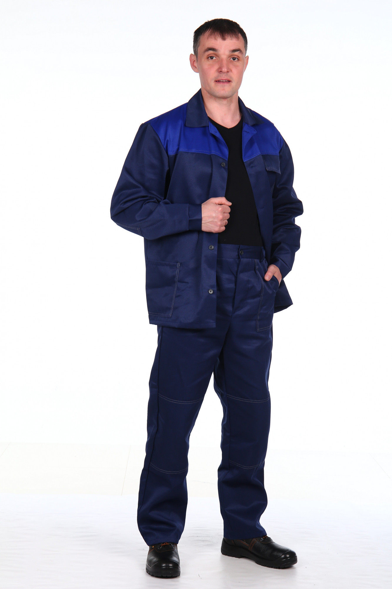 Костюм "Стандарт" (куртка+брюки), тк. смесовая, т.синий/васильковый